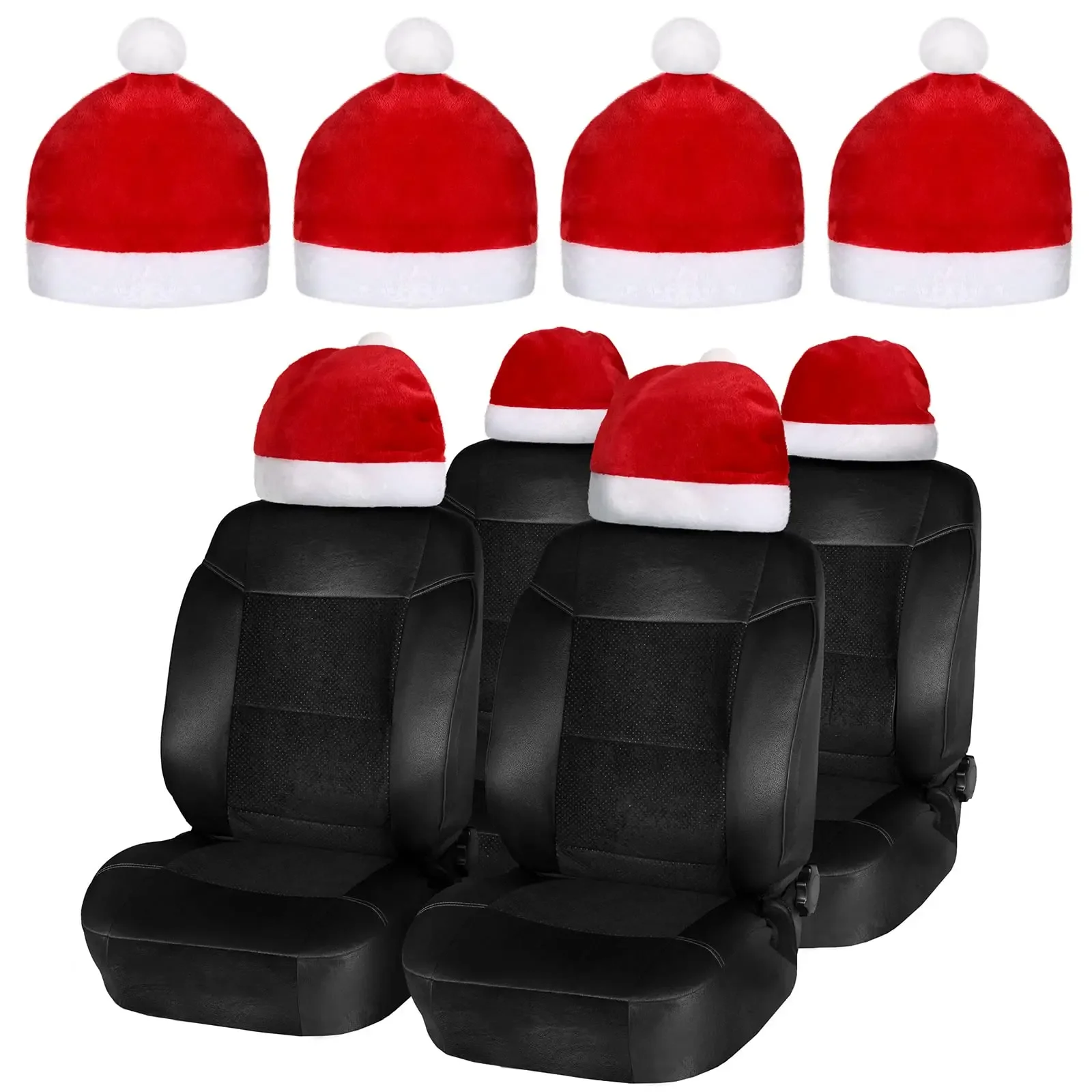 2023SantaClausHatCarSeatHeadrestCoverCuteCarDecorationAccessoriesChristmasCars