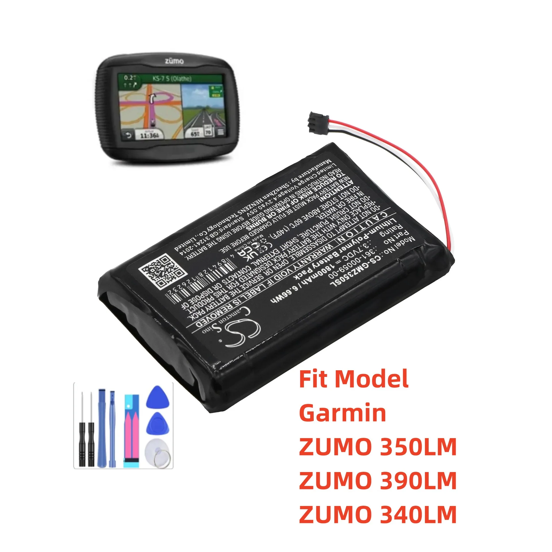 Gps, Batteria Navigatore Per Garmin 361-00059-00 361-00059-01 Zumo 350Lm Zumo 390Lm Zumo 340Lm 1800Mah / 6.66Wh Li-Polimero