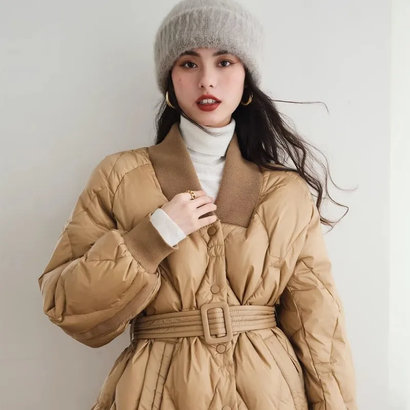 

Large Lapel Panel Down Jacket For Women In Winter With A High-End Feeling, Slim Fitting, Waisted, And Thickened Mid Length Jacke