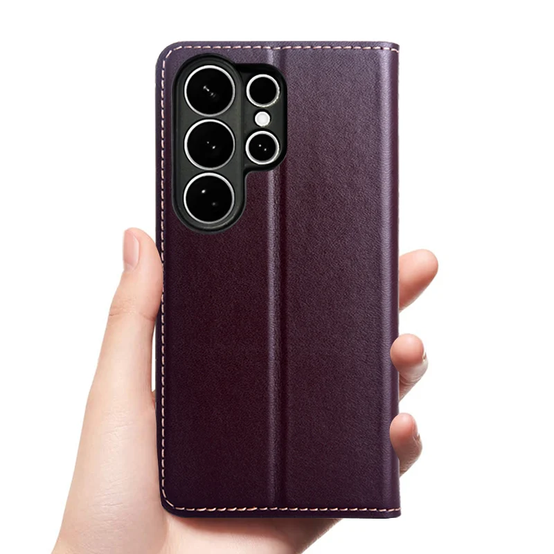Premium Napa Texture Cowhide Leather Flip Case - Magnetic Closure Cover