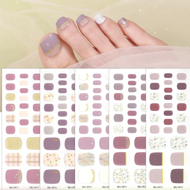 26 pcs Toe Semi Cured Gel Nail Art Polish Stickers Waterproof Full Cover Nail Wraps With Tools Manicure Sticker Decoration