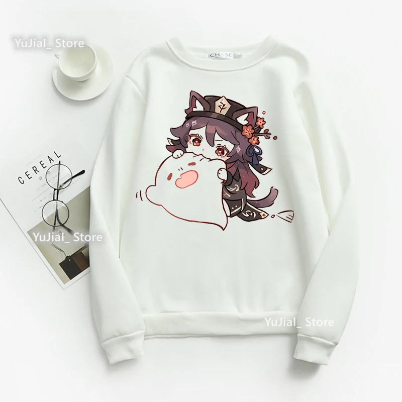 

Genshin Impact Cartoon Print Sweatshirt Girls Funny Keqing Anime Hoodies Women Harajuku Kawaii Clothes Long-Sleeved Jumper