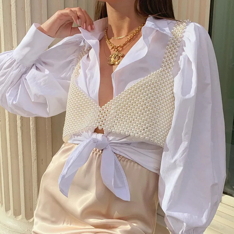 

Жемчужный бюстгальтер, широкая кофта, повседневный Модный женский топ