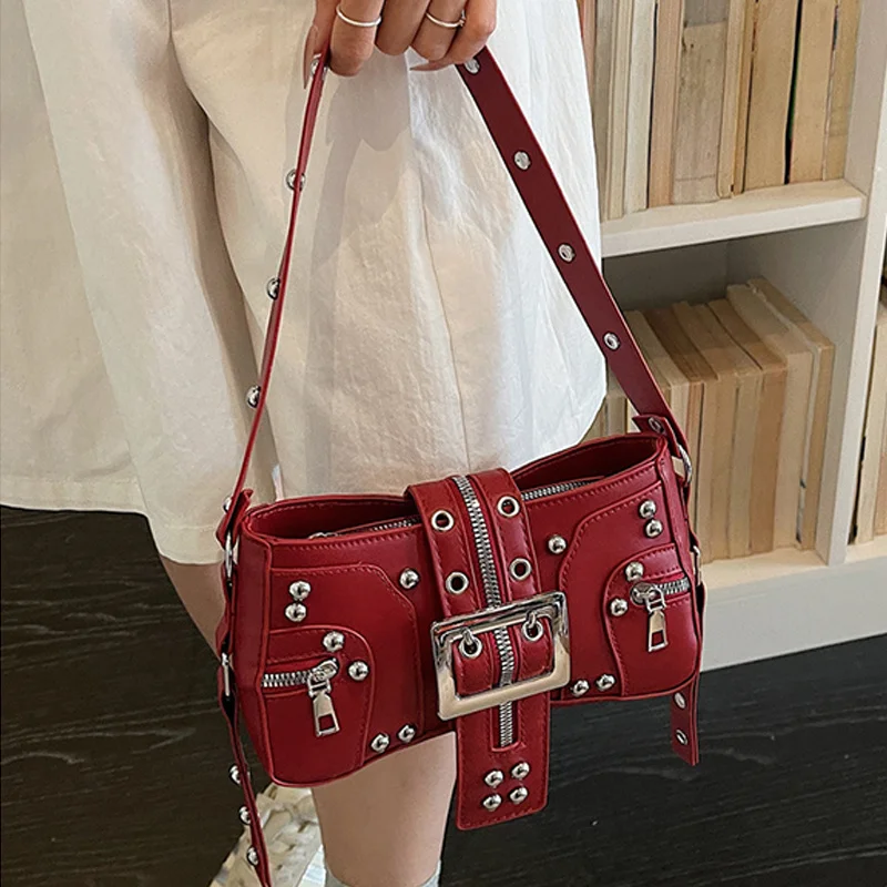 Borsa a Tracolla da Donna Stile Punk, Borsa a Spalla in Pelle PU con Borchie, Piccola Borsa Trendy Sottobraccio, Bolso Mujer, Сумка - immagine 2