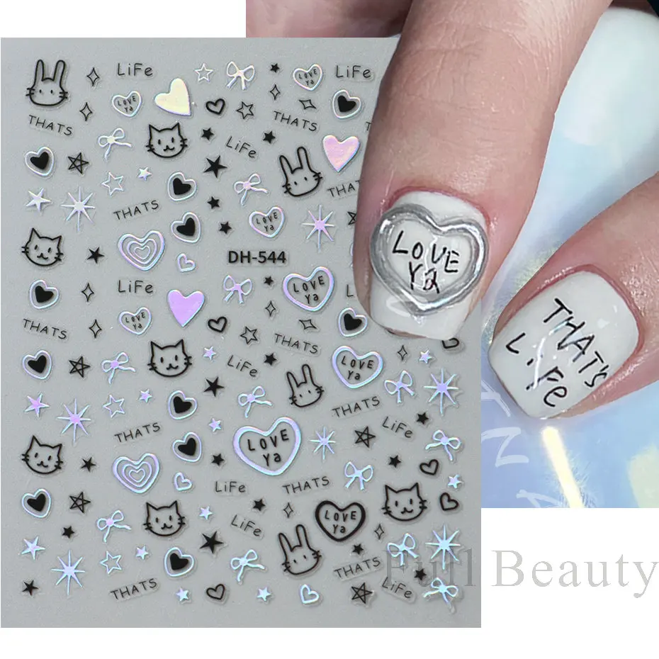 Nail Stickers Nail Art Decoration Nail Decals 3D Kawaii Cat Sliders For Nails Cartoon Anime Gel