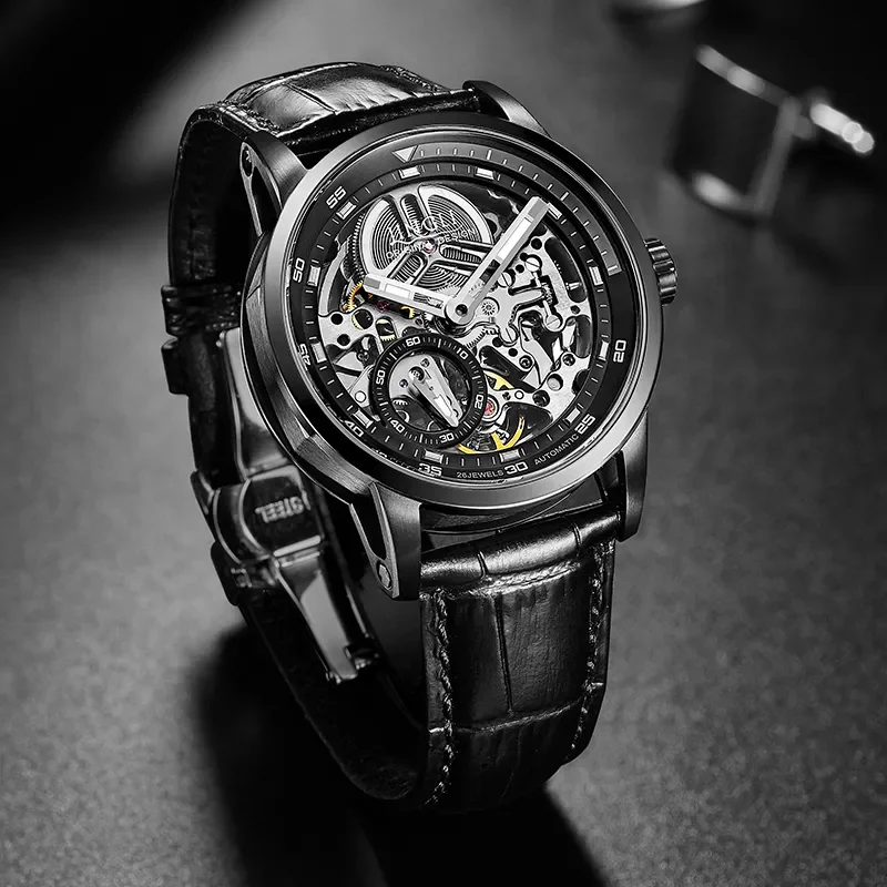

JINLERY Tourbillon Watch Men's Automatic Mechanical Watch Skeleton Waterproof Leather Watches Men 2024 Clock religio masculino