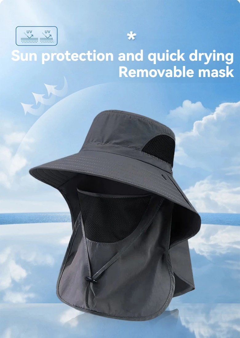 Description Picture 2 of itemOutdoor Travel Sun Hats Fishing Sun Protection Hats Wide-brimmed Sun Hats Fisherman Hats Men's Summer Uv Protection