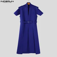 Casual mn Style Y-INCERUN Beau Hommes At Silhouette Long Cardigan Chemises Homme Solide Document À Manches Courtes Blouse S-5XL 5