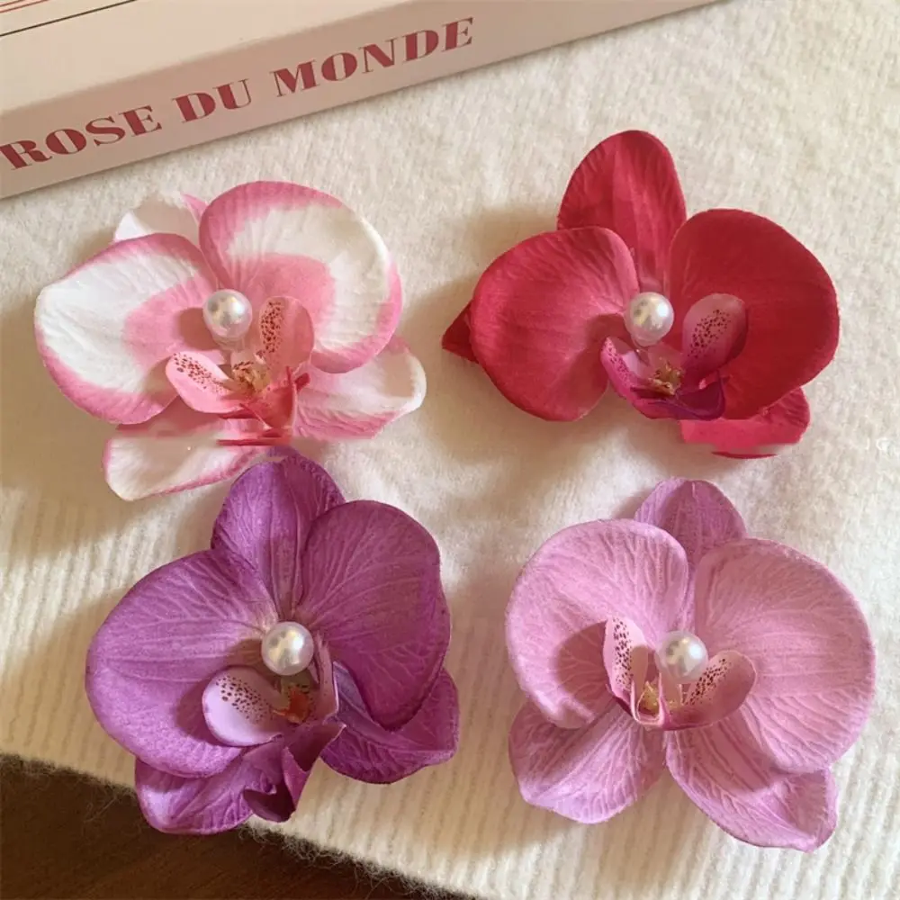 Pink Orchid Flower Hair Clip Headdress Hair Ornament Bohemia Barrettes Hair Accessories Side Barrettes Orchid Hairpin Daily