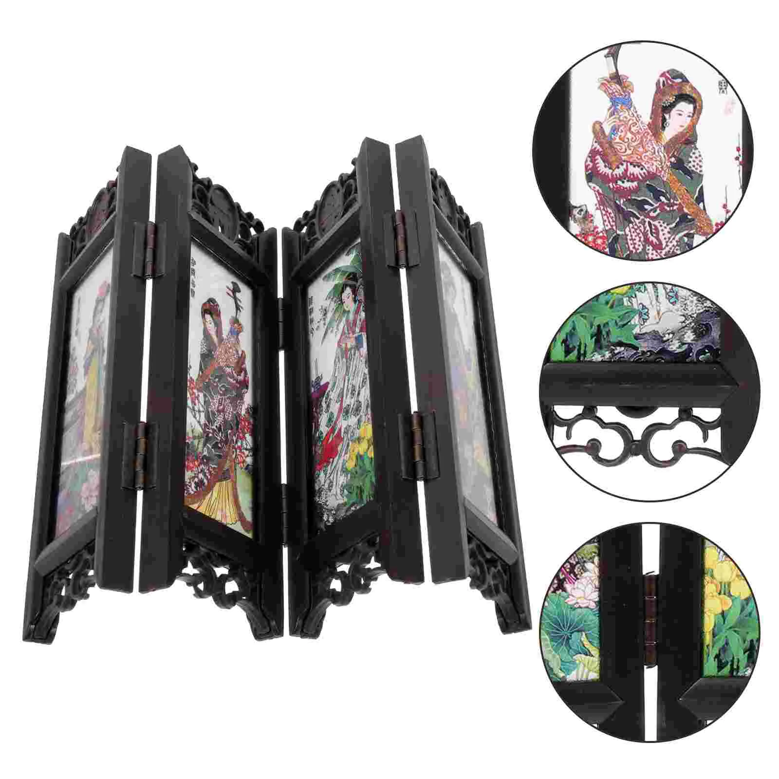 사무실용 미니 칸막이, 작은 접이식 방 패널, 가구 송진 데스크탑, 4 미녀, 빈티지 장식