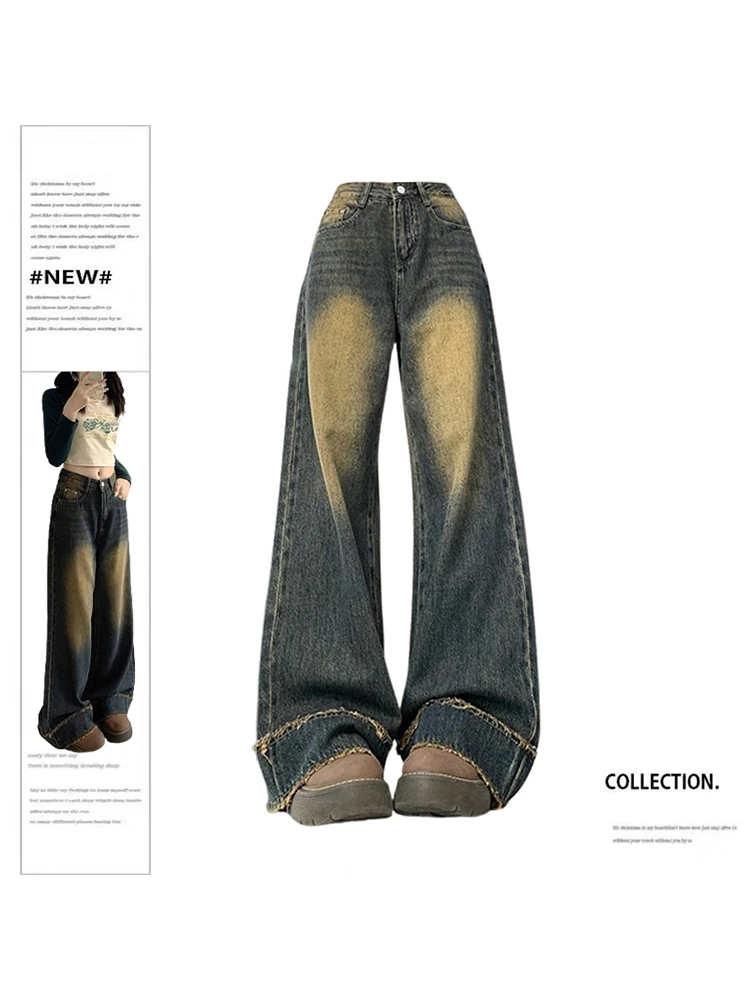 

Women's Blue Baggy Jeans Vintage Korean Oversize High Waist Cowboy Pants Harajuku Denim Trouser 90s Y2k Emo 2000s Trashy Clothes