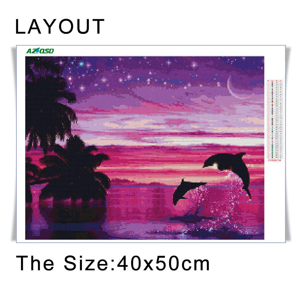 AZQSD 5D Diy Diamond Painting Dolphin Needlework Animal Diamond Embroidery Mosaic Animal Wall Art