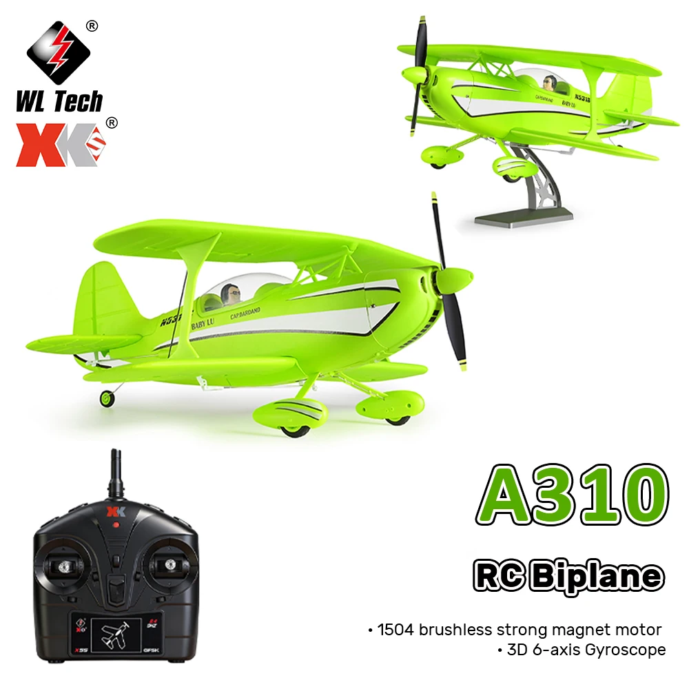 Avion RC Biplan A310 EPP 3D/6G - 40cm - Vert ou Rouge