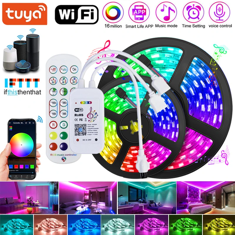 Led Lights Strips Bluetooth Wifi 220v Rgb Led Strip Lights Alexa Rgb Led Tape Wifi Christmas