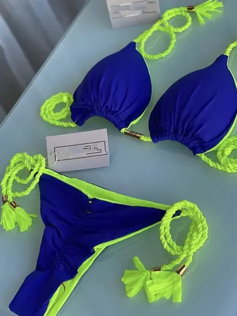 Bikini set swimwear adjustable bandage swimsuit woman sexy bathing suits solid bikinis triangle female summer