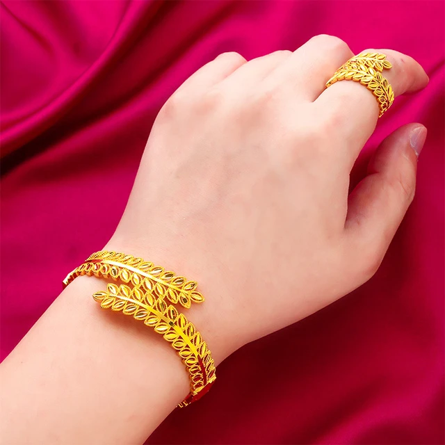 New Arrival Pure Gold Color Heart Link Bracelet for Women Wholesale Fashion  Jewelry 24K Yellow Gold