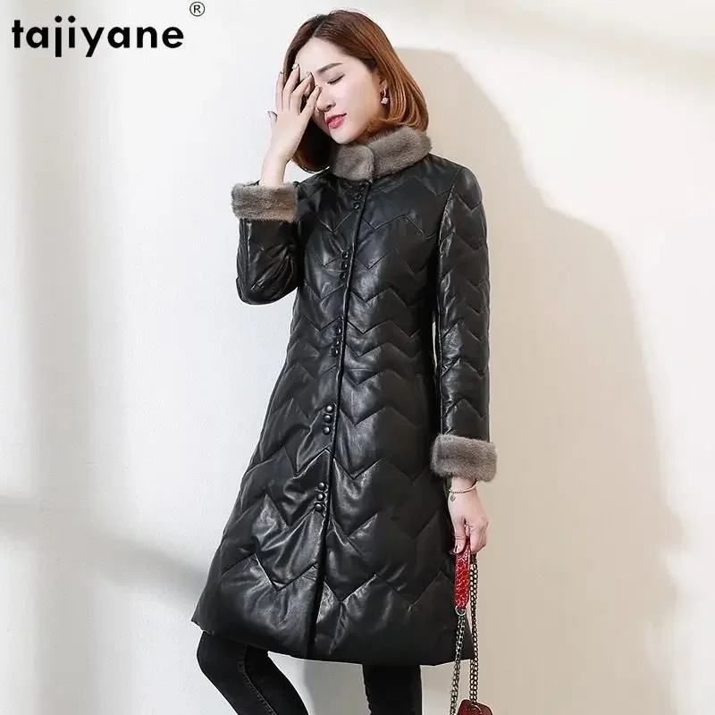

Tajiyane Real Leather Jacket Women Winter 2023 Mid-length Down Jackets Mink Fur Collar Genuine Sheepskin Coat Slim Down Coats
