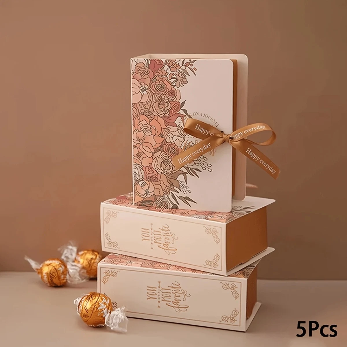 5 Stück Geschenkboxen in Buchform mit Band, aus Karton, für Süßigkeiten, Schokolade, Geschenkverpackung für Party, Hochzeit, Geburtstag. – Detail 3