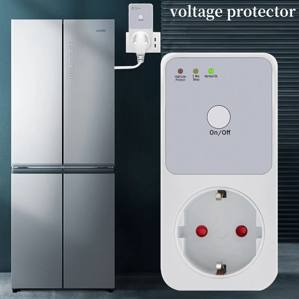 Automatic Voltage Protector Socket Switcher AC 220V Power Surge Safe Protector EU Plug Socket Voltage Safe Refrigerator Protect 3
