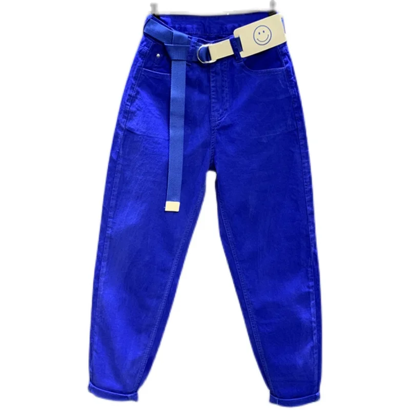 Fashion Blue Harem Jeans 2024 Spring and Summer New High Waist Washed Streetwear Slimming Skinny Daddy Pants Women's Pants