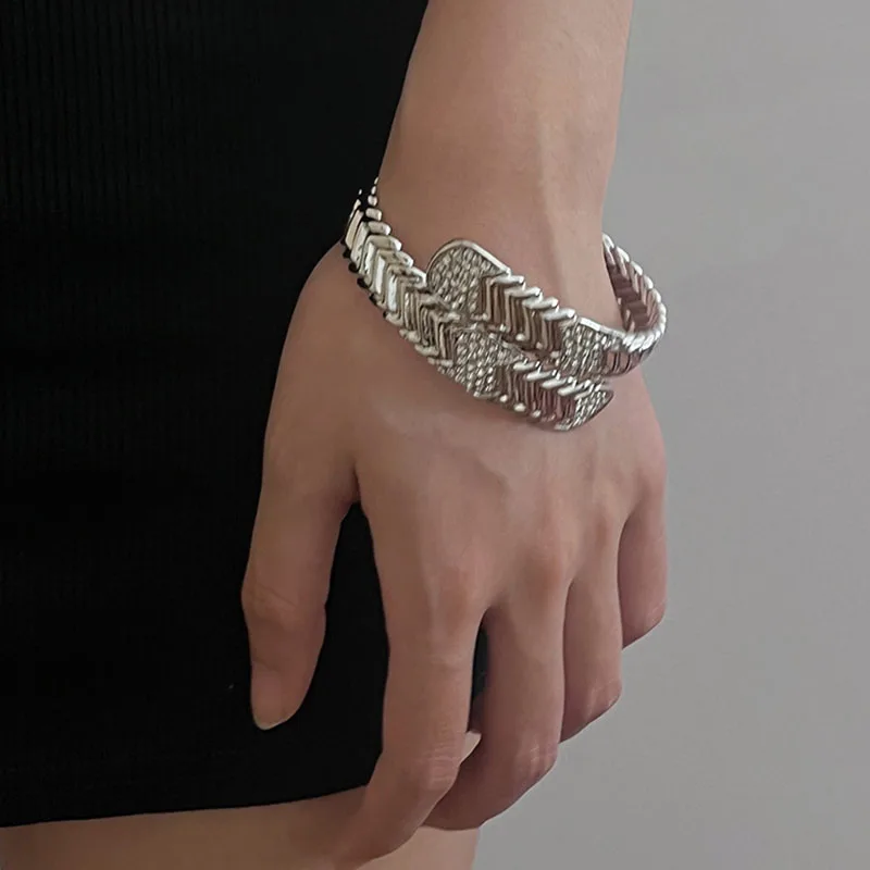 Rhinestone pave double layered snake bangle for women Snap clasp wide bangles vintage handmade elegant jewelry new in 3