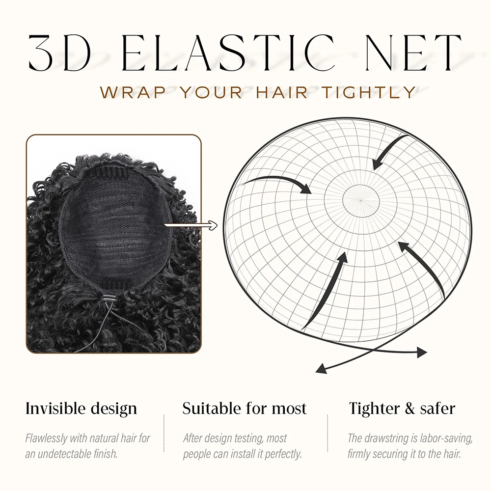 Drawstring Ponytail Extensions Human Hair for Women Long Curly Wrap Around Clip in Ponytail Natural Color Water Wave Ponytail