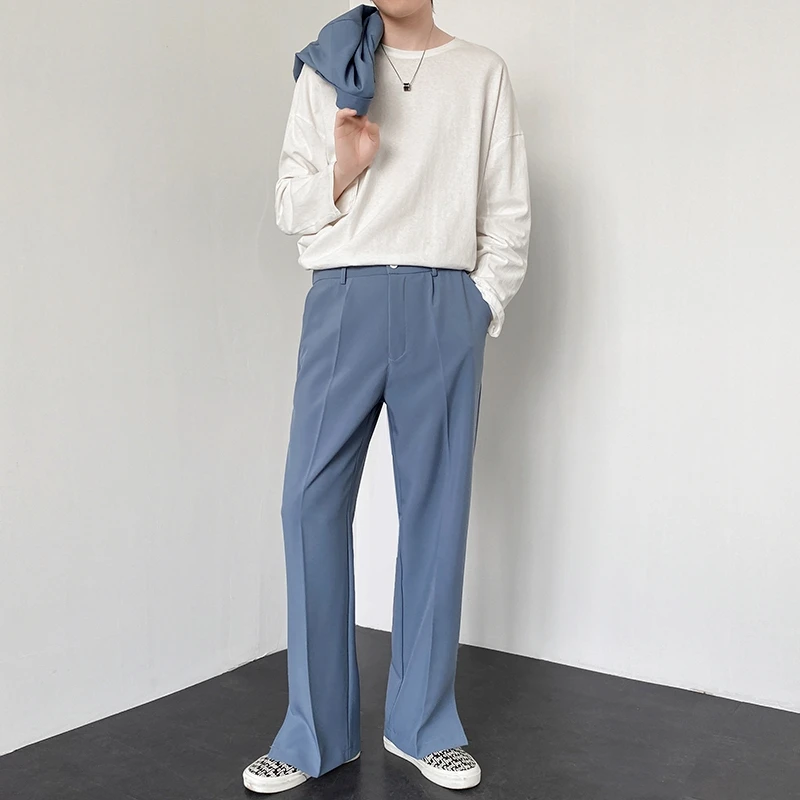 New Men Suit Pants Korean Casual Pant Neutral Solid Fashion Design Wide Leg Business Comfortable Trousers Straight Streetwear mens sports pants