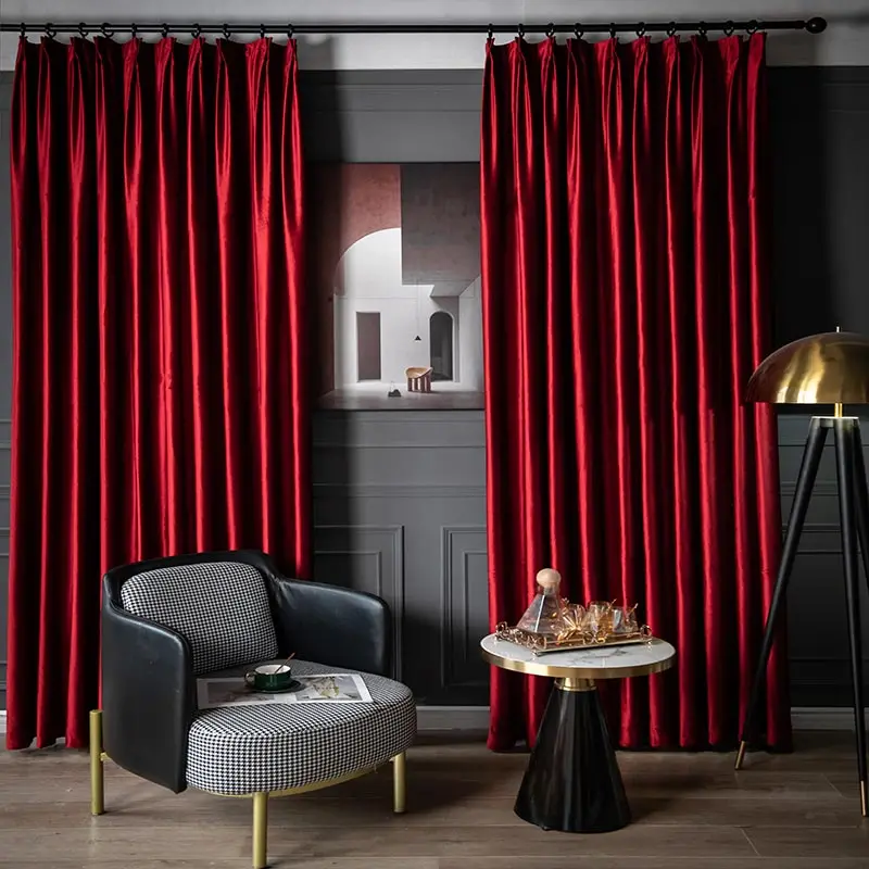

Thickened light luxury velvet curtains thickened blackout red Chinese style home B&B solid color background velvet curtains