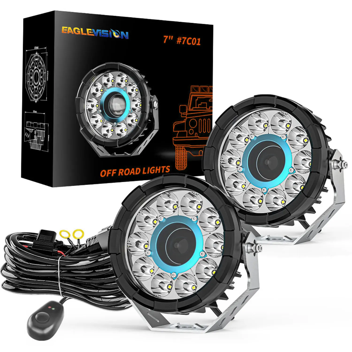 7inch universal LED Headlights Work Light Bar Daytime Driving Work 6000K Spot Co