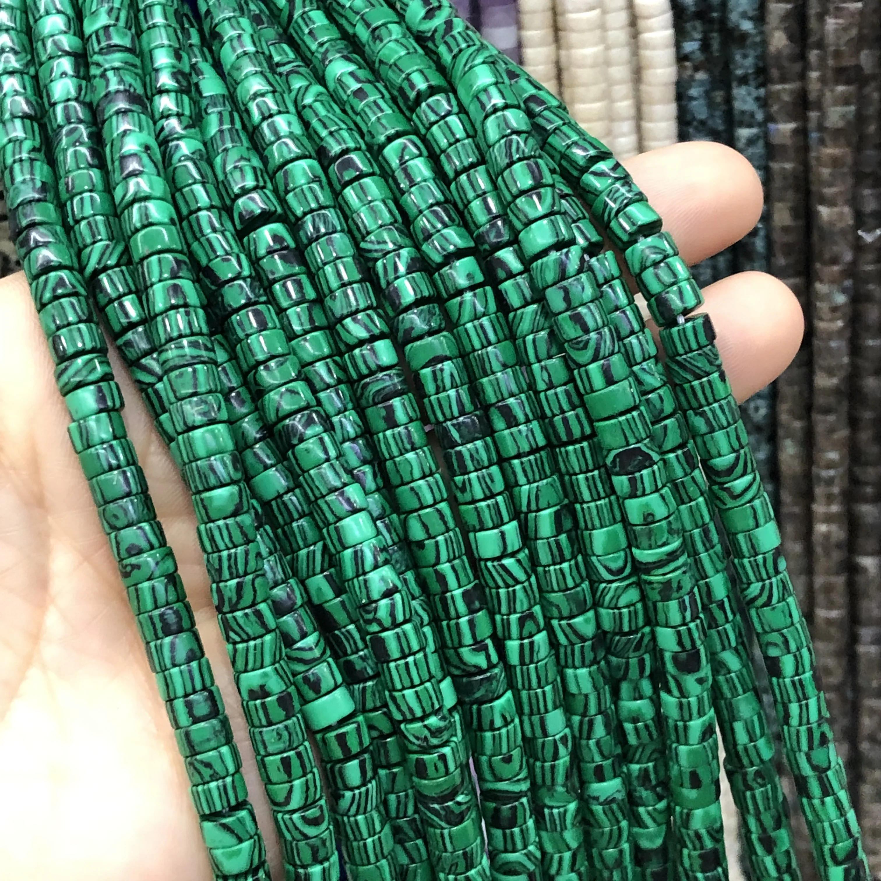 3X6Mm Cilindro Piatto Malachite Stone Beads Rondelle Round Spacer Bead Per Gioielli Che Fanno Orecchini Accessori Collana Braccialetto Fai Da Te