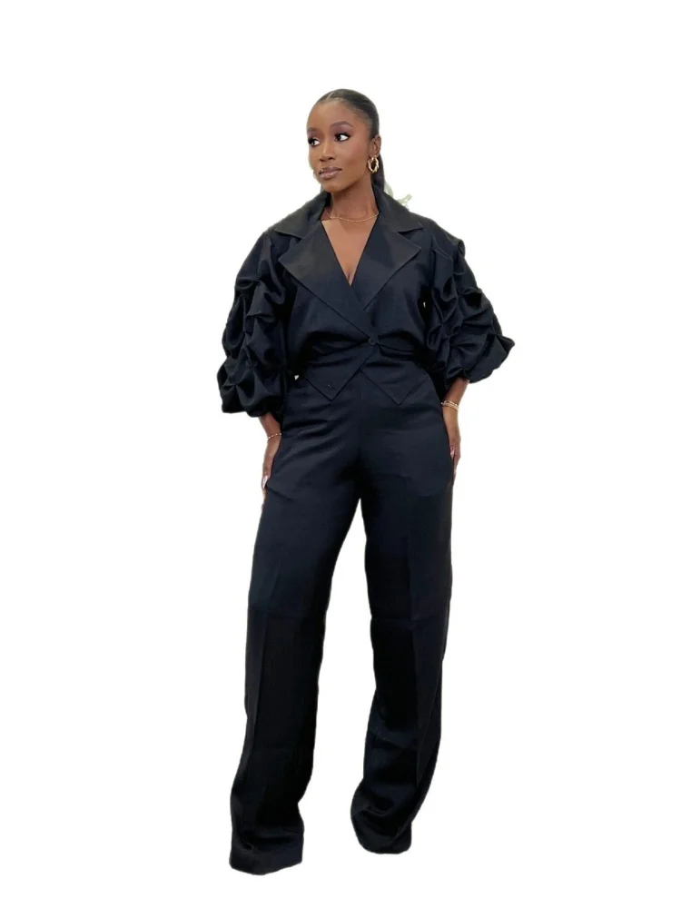 Wmstar Two Piece Set Women Wholesale Pairs European American Commuter Casual Trousers with Large Lapels Pleated Sleeves 2025