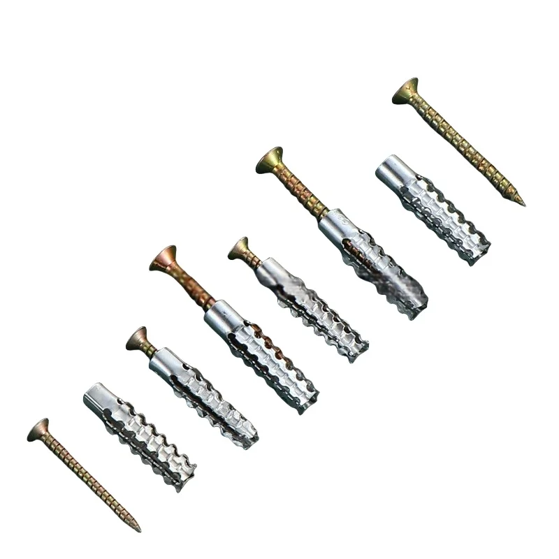 100/5sets Metal Serrated Expansion Tube Self Tapping Screws Pipe Drilling Plug for Concrete Wall Anchors Fasteners Bolt Kits self tapping screws,expansion plugs,expansion bolt set