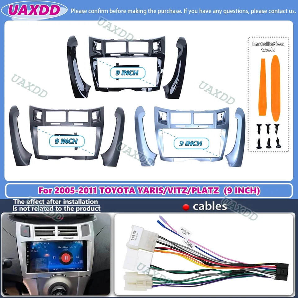 Kit Instalación Radio Para Toyota Yaris/Vitz/Platz 2005-2011 - Panel 2 DIN, Color Negro, Fácil Montaje