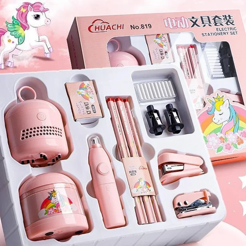 전기 연필 깎이 세트 전자 문구 세트 지우개 어린이를위한 기계 클리너 키트 미..