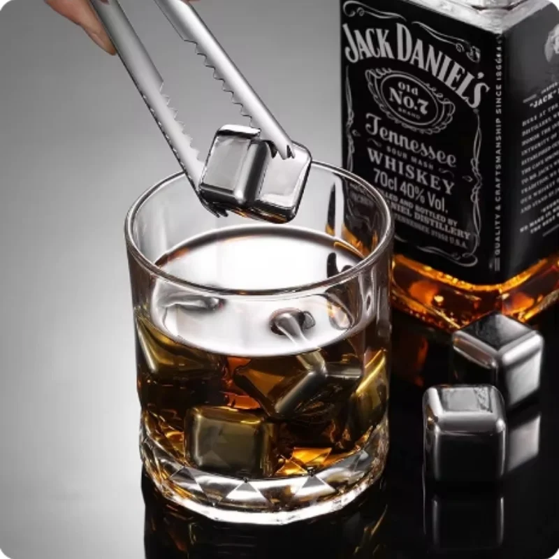 4/8PCS Reusable Whiskey Stones Stainless Steel Ice Cubes Quick-Freeze Wine Cooler Food Grade Metal Pellets Beer Cooler Bar Tool