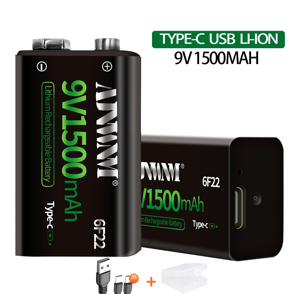 1500Mah Type-C Usb 9 Volt Batteria Ricaricabile Agli Ioni Di Litio 6 F22 9 V Batteria Agli Ioni Di Litio Per Rc Modello Di Elicottero Microfono Giocat
