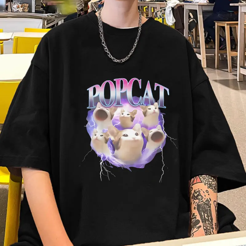 

Popcat Funny Meme Coin for Cat Lover T-Shirt Men Women Summer Comfort Cotton Short Sleeves T Shirts Oversized Unisex Tee Shirt