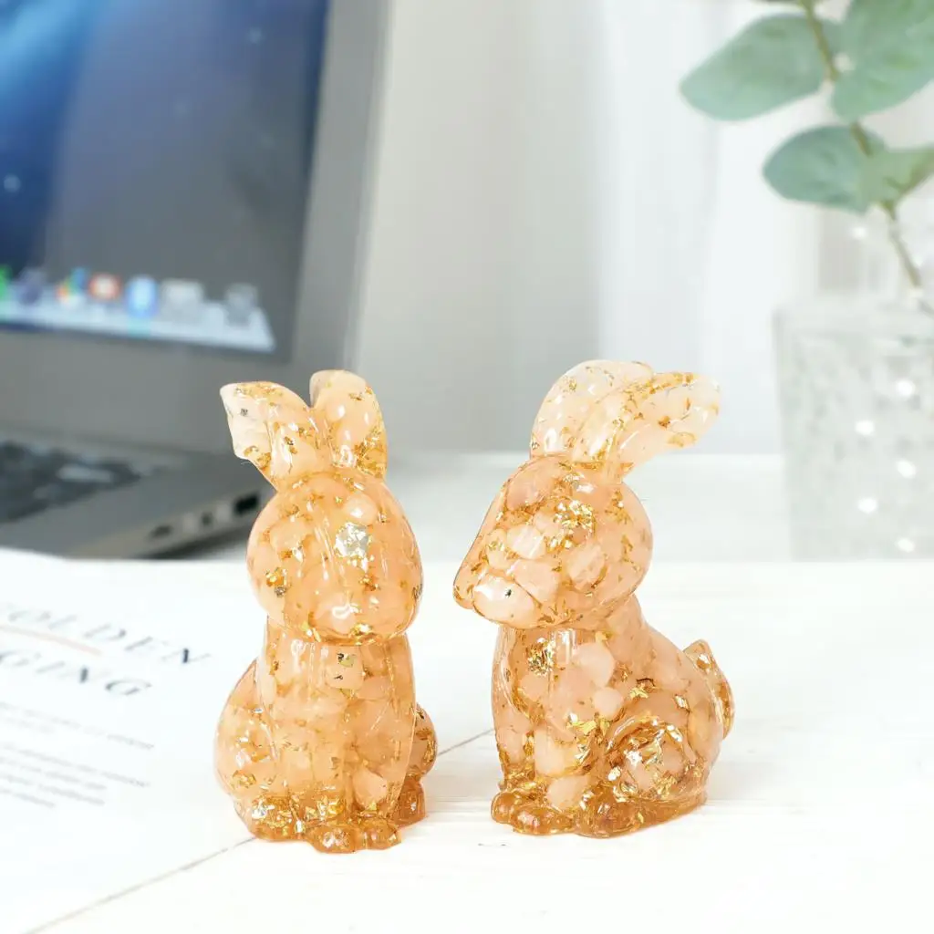 Healing Orgone Crystal Stone Rabbit Figurine Decoration Pocket Stone Bunny Resin Statue For Shelf Desk Office