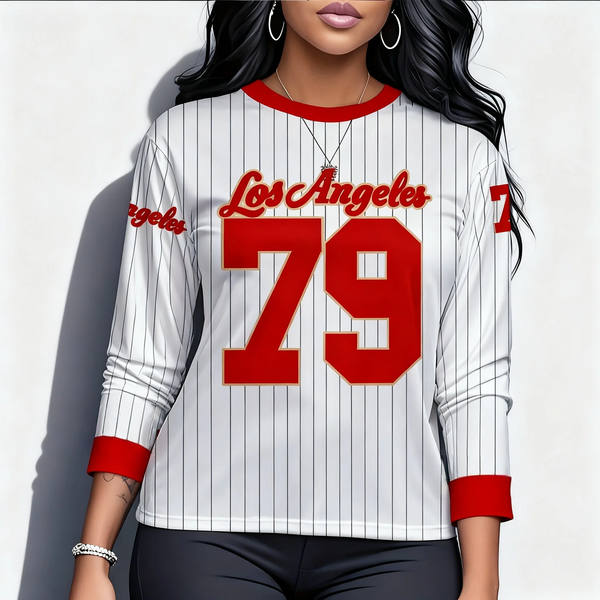 봄과 가을 겨울 긴팔 티셔츠 대학 스타일 스트라이프 저지 패턴 스트리트 여성 Y2K 레이지 스타일 대형 성인 상의