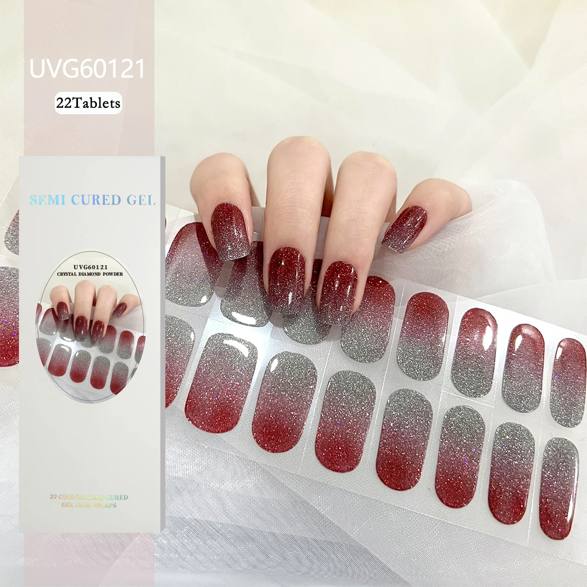 20Tips Pink Macaron UV Semi Cured Gel Nail Strips Full Set of Stickers White Black Bare Pressed Nail DIY Long Lasting Wraps