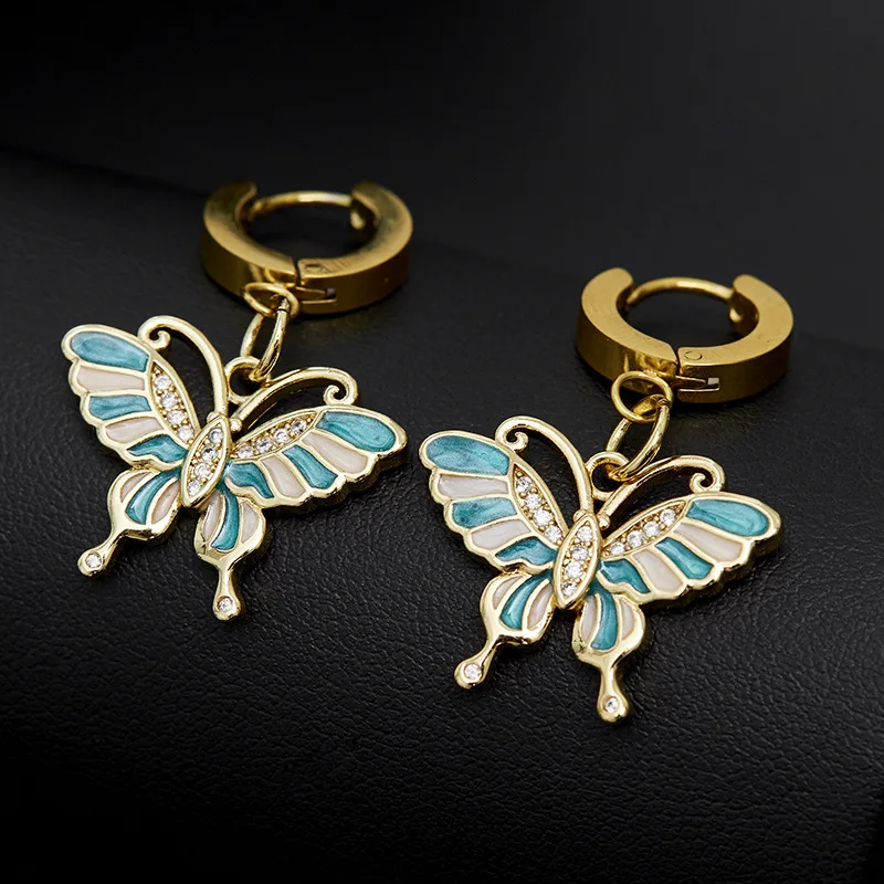 

Stylish colorful Butterfly Sweet titanium steel non-fading ear loops earrings