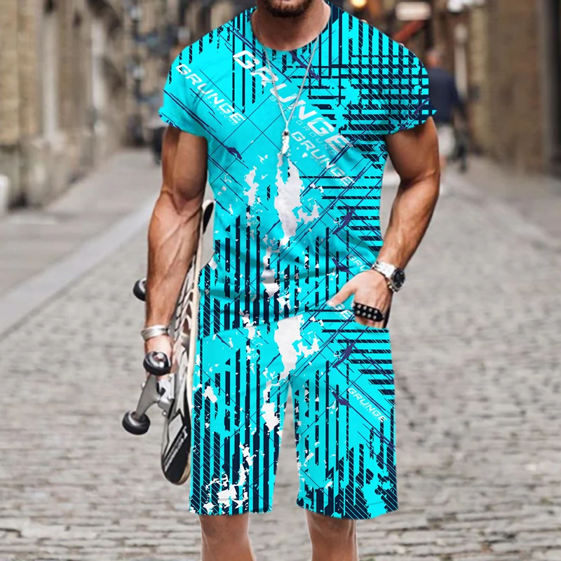 

Men's T-shirt Shorts Set Hip-hop Graffiti Pattern Street Casual Fashion Hot Beach Tracksuit Spring Autumn O Neck Short Sleeve
