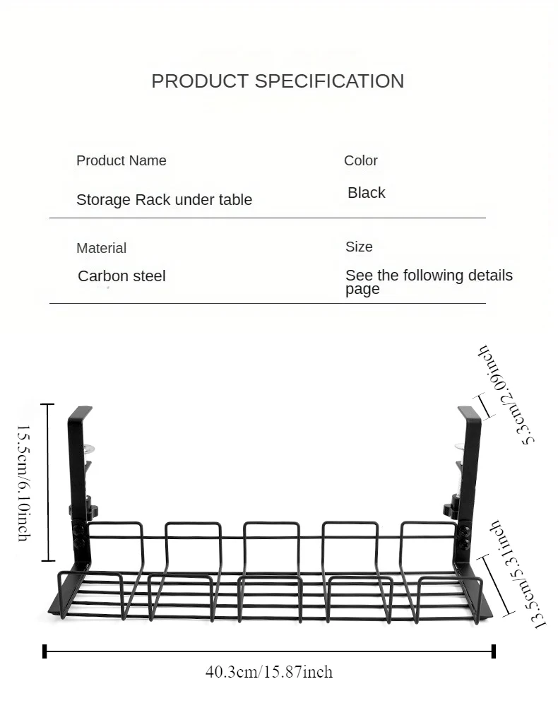 Description Picture 4 of itemUnder Table Storage Rack Metal Cable Management Tray Home Office Desk Wire Organizer No Punching Kitchen Storage Accessories