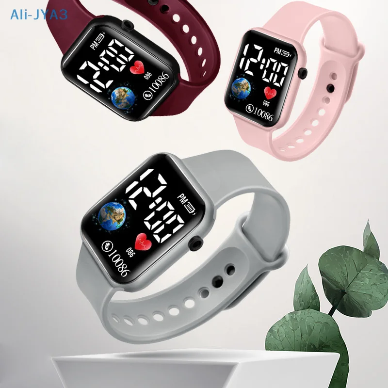 

New Fashion Earth LED Student Electronic Watch Small Block Waterproof Wristband