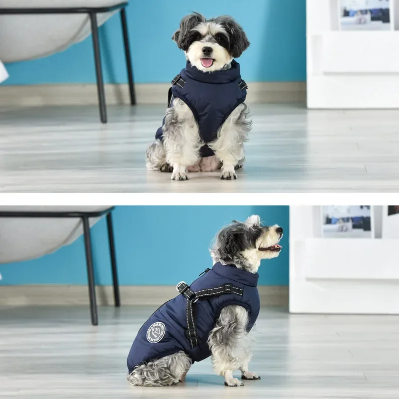 Dog Coat with Reflective Harness Winter Fleece Dog Jacket Waterproof Coat Zipper Puppy for Small Medium Large Dogs