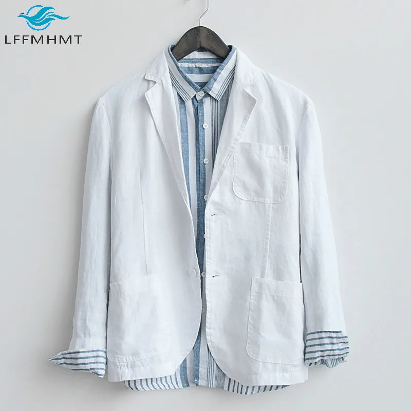 Men Cotton Linen Healthy Soft Comfortable Suit Jackets Business Casual Japan Style Retro Harajuku Solid Color Coats