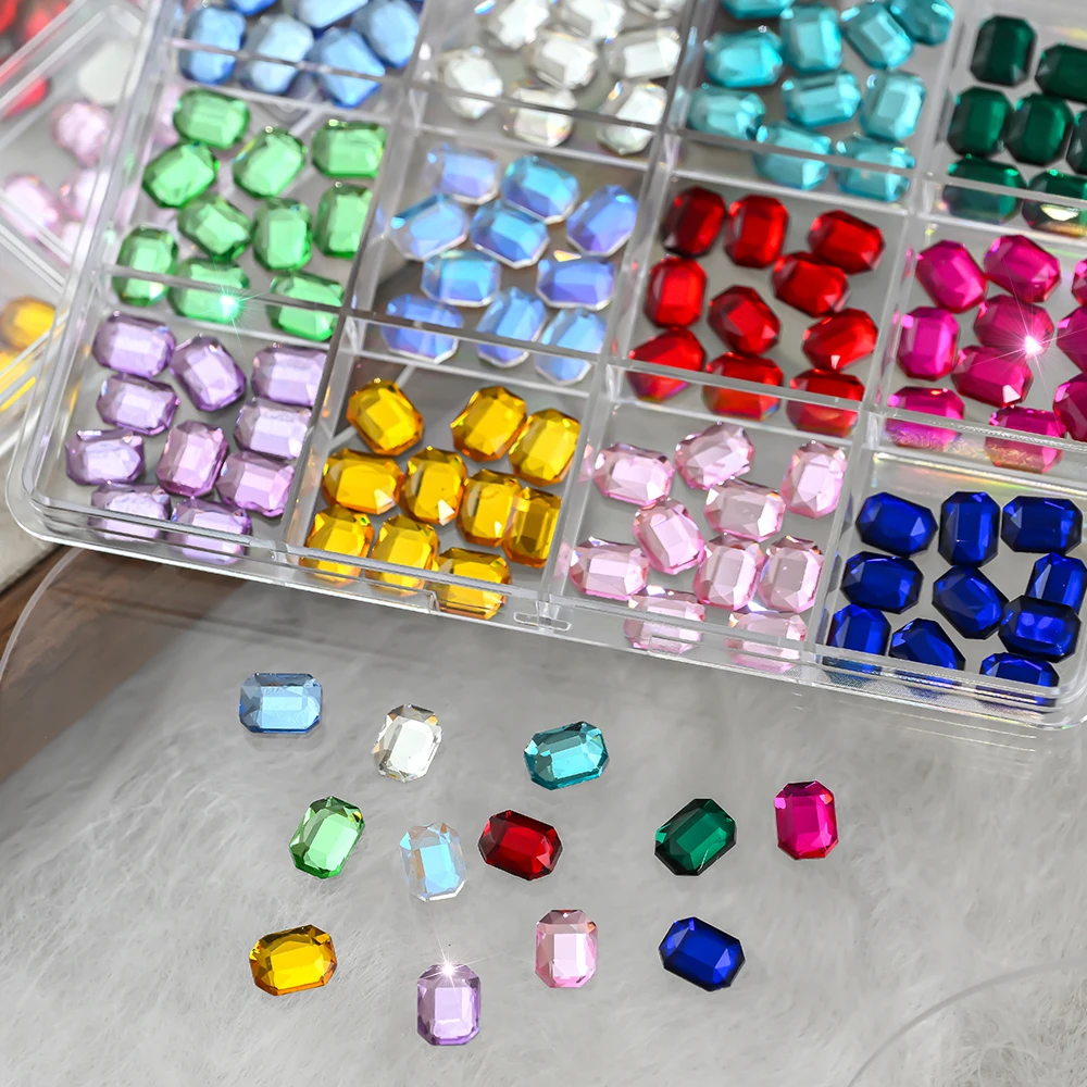 120 Stück 3D Bunte Rechteckige Nagelkunst-Strasssteine Funkelnde Glas-Diamanten Nagel-Charms DIY Kleidung Schuhe Bastelbedarf Maniküre-Zubehör – Detail 7