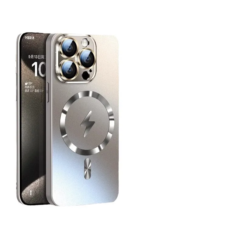 Suitable for Apple iPhone 15 phone case AG frosted lightning magnetic suction 14 with built-in lens film 13 full protective case