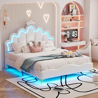 Rosahqnda Lit enfant pour filles 90x200cm, lit simple 140x200cm, lit double, lit enfant en forme de couronne de princesse, tête de lit réglable 6