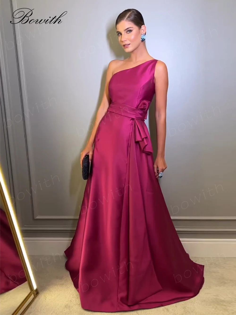 Bowith One Shoulder Evening Dress Wedding  Party Prom Dresses 2023 with Belt Luxury Gowns Elegant Woman Dress vestido de noche